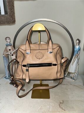 Oryany Soft Leather Crossbody Satchel in Tan with Front Zip Pocket